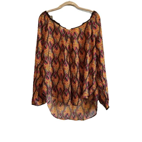 Blu Pepper By Anthropologie Blouse Women L Sheer Fairycore Boho Aztec Sheer 80s - Picture 3 of 15